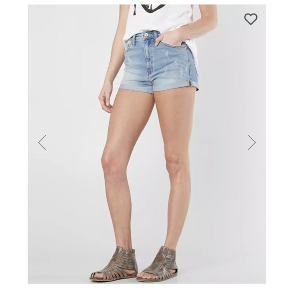 KanCan Denim Shorts Womens 27 Distressed Blue Stretch Mid Rise Jean Shorts
